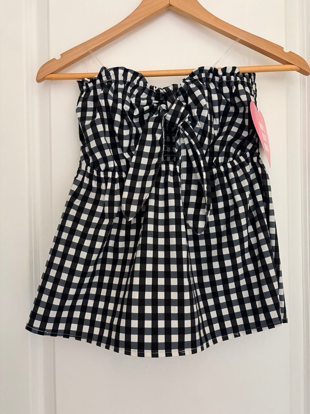 Gingham Strapless Tie-Front Top